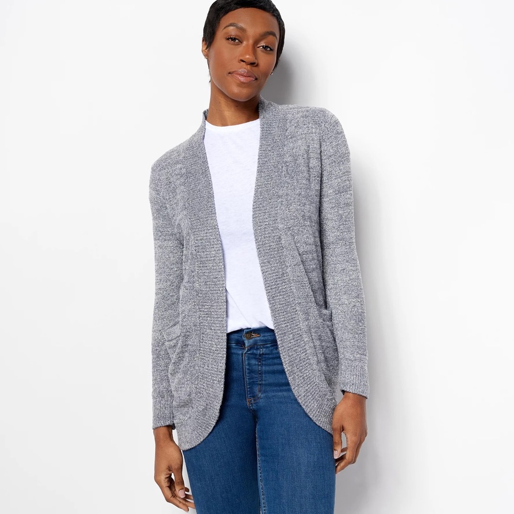 Barefoot Dreams CozyChic Lite Collarless Circle Cardigan Blue Gray